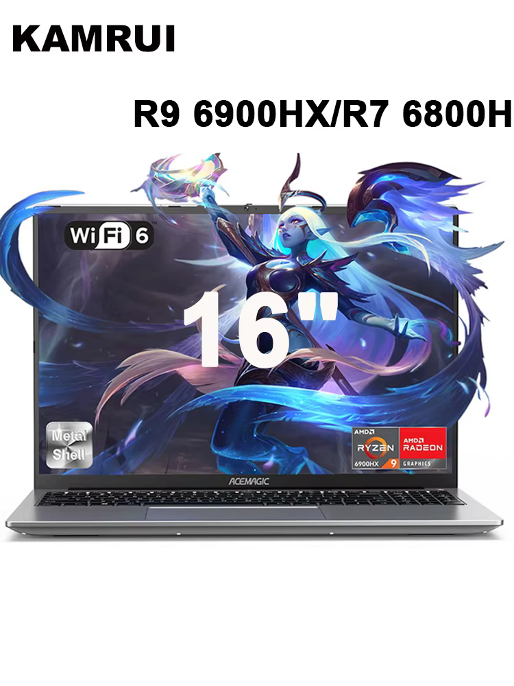 KAMRUI Gaming Laptop 16inch FHD AMD Ryzen9 6900HX/R7 H 255 24GB DDR5 512GB M.2 SSD Radeon 680M WiFi6 Win11PRO Backlit Keyboard