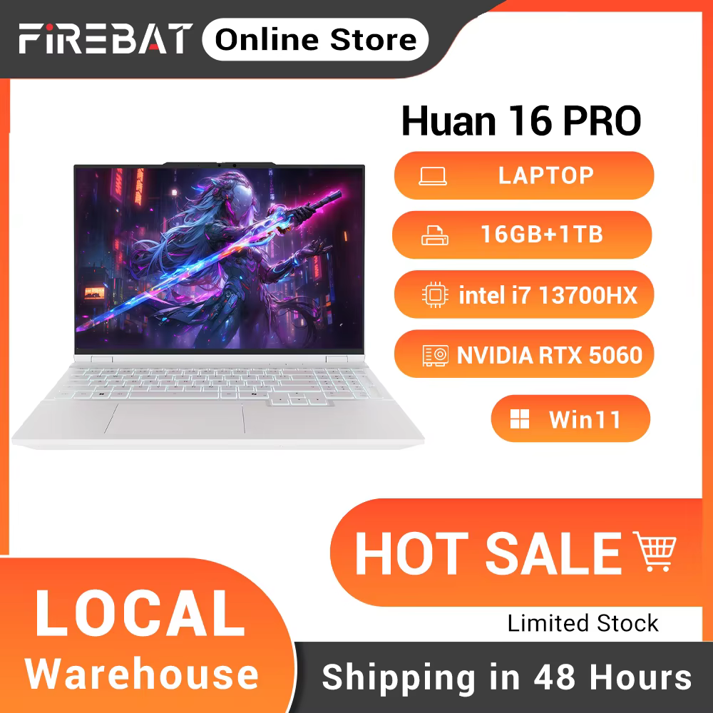 FIREBAT Huan16 Pro Gaming Laptop Intel Core i7-13700HX RTX 5060 16GB DDR5 RAM M.2 PCIe4.0 1TB SSD 16-inch 2.5K 300Hz Screen