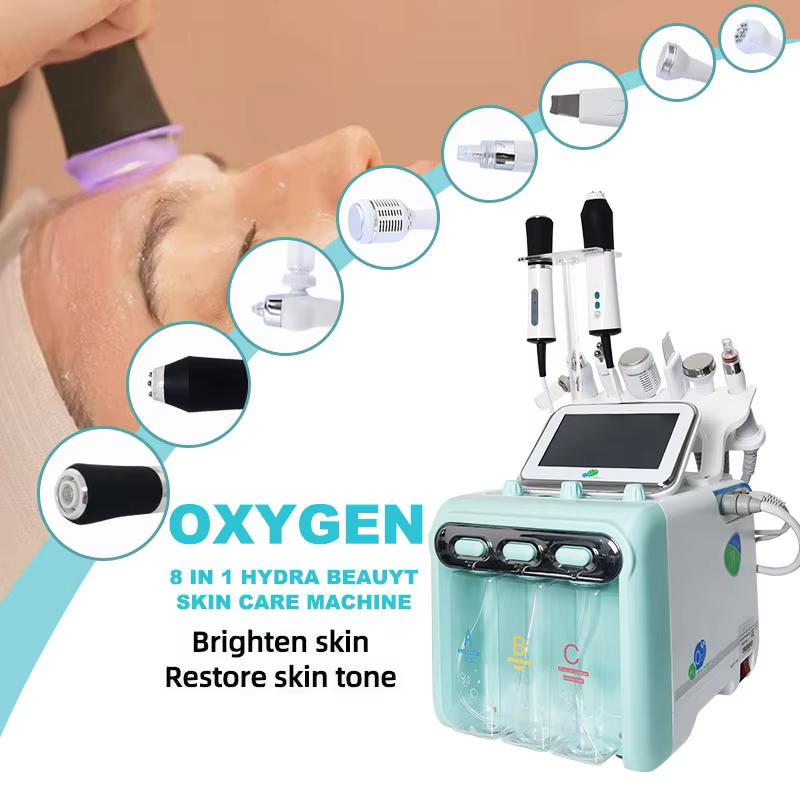 New Design 8 in 1  hydro Facial Machine for Wrinkle Remover  Bubble Facial Machine CO2 Oxygen beautiful equipment