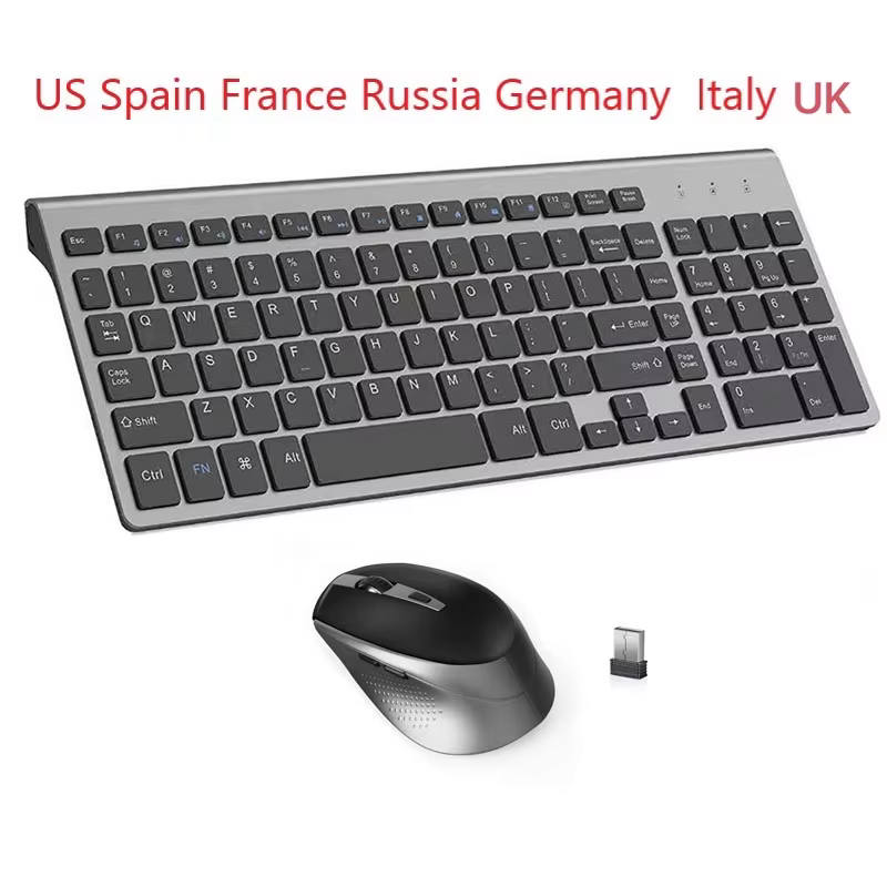 English Russian French Spanish Italy UK German ​Wireless Keyboard and  Mouse Combo 2.4G USB Silent Keyboard Set for Laptop PC