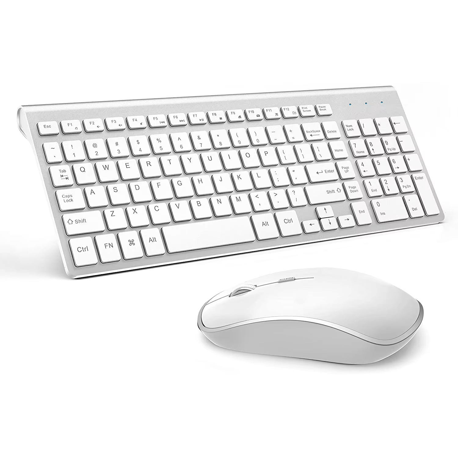 Wireless Keyboard Mouse,Full Size With Numeric Keys。Compatible with IMac Mac PC Laptop Tablet Computer Windows (Silver White)