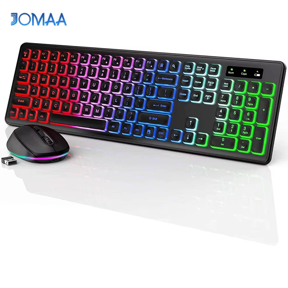 Wireless Keyboard and Mouse Combo Backlit Rechargeable Wireless Keyboard Set USB Cordless Combo for Computer Mac PC Laptop