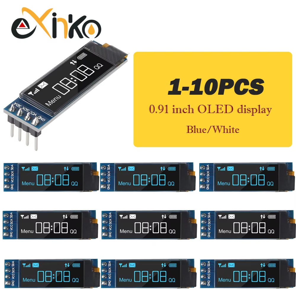 1-10pcs 0.91 inch White/Blue OLED Display Module 128X32 LCD LED Display SSD1306 12832 0.91 IIC i2C Communication for arduio