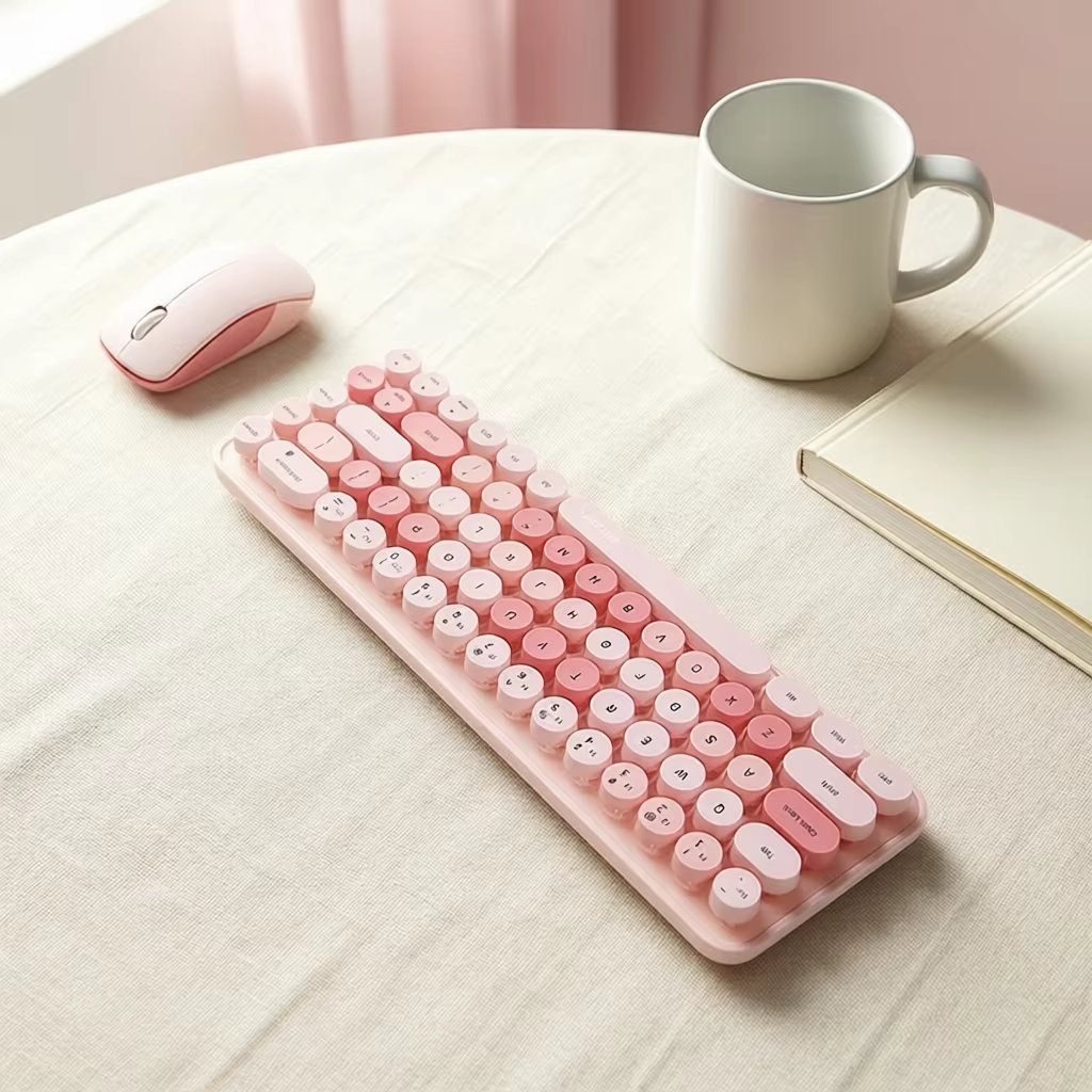 MOFII Wireless Keyboard and Mouse, Cute Colorful 68 Round Keycap Compact Keyboard for Computer, Computer, Desktop, Laptop