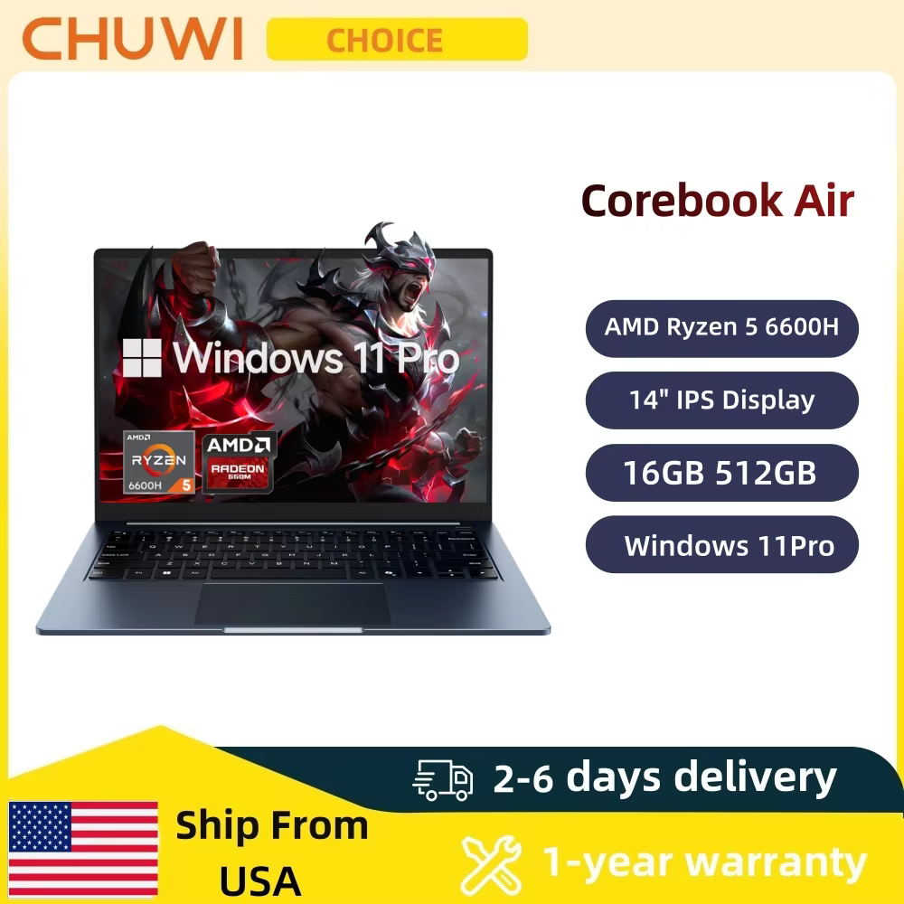 CHUWI Corebook Air Ultra-thin Laptop AMD Ryzen 5 6600H 6 Cores 14 '' IPS Display Notebook 1920x1200 Resolution Windows 11 Pro