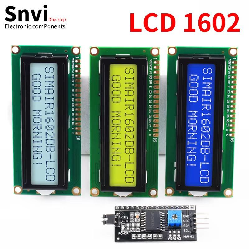 Módulo de Pantalla LCD Snvi LCD1602 1602A, Pantalla de 16x2 Caracteres en Azul, Amarillo, Verde y Gris, Interfaz PCF8574 I2C IIC de 5V para Arduino