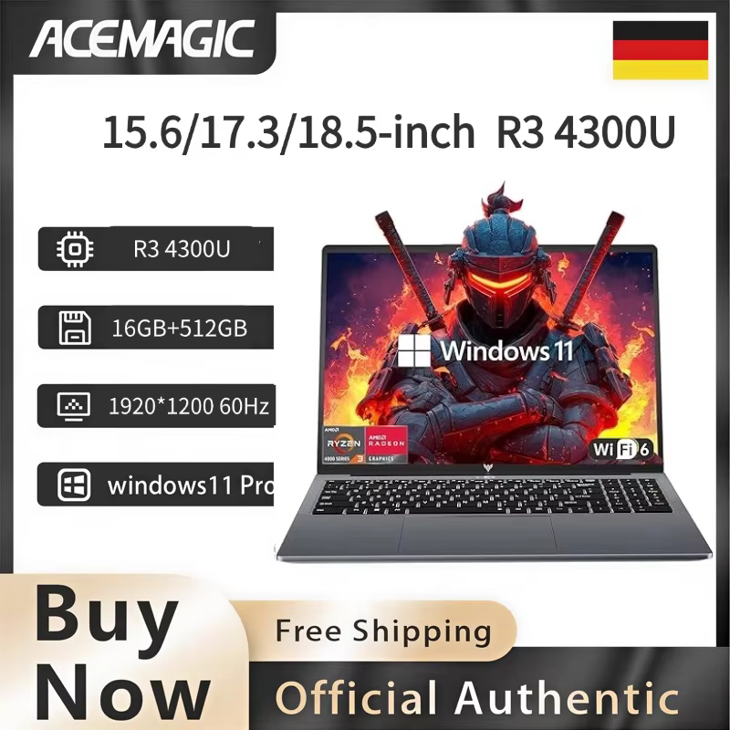 ACEMAGIC 15.6/17.3" Laptop AMD Ryzen 3 4300U, 16GB RAM 512GB SSD Windows 11 WiFi HDMI USB-C Large Screen & Upgradable Storage