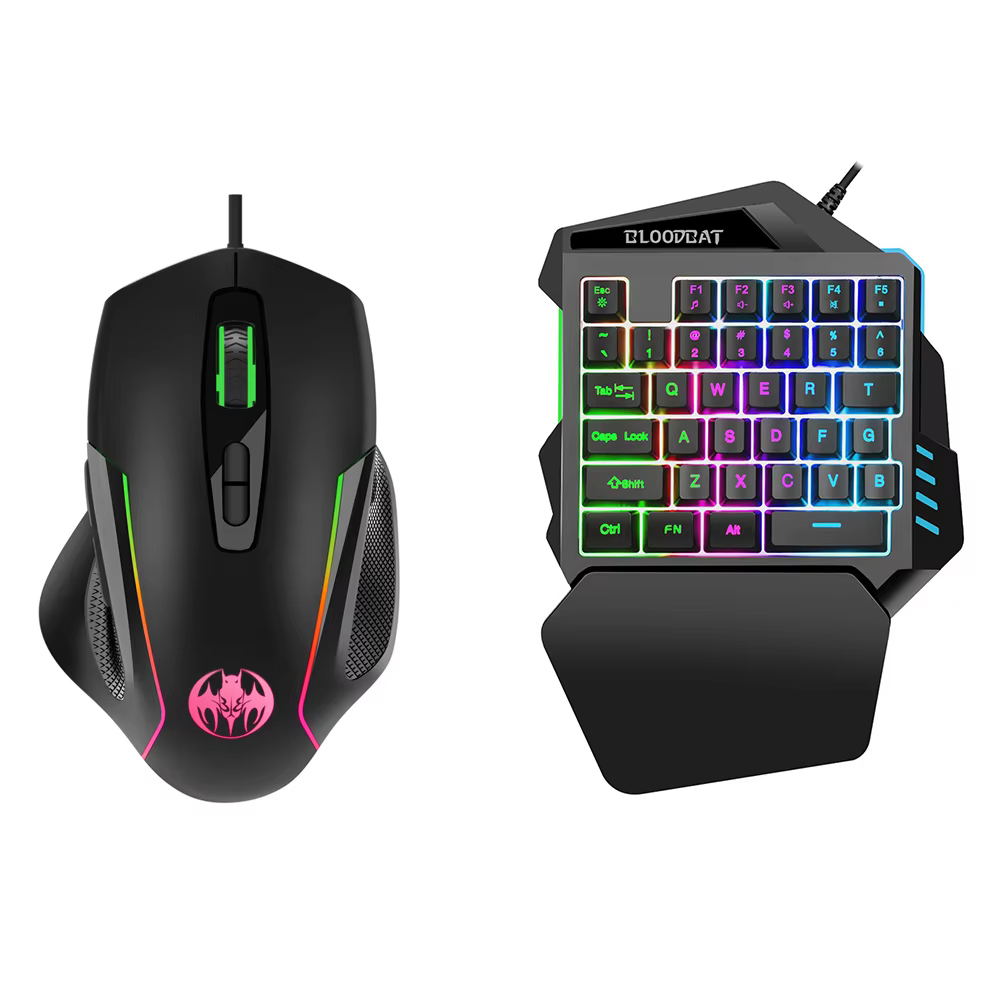 One-Handed RGB Gaming Keyboard with Mouse 6400 DPI USB Wired 35 Keys Combo Converter for Xbox One PS4 Switch PS3 PC