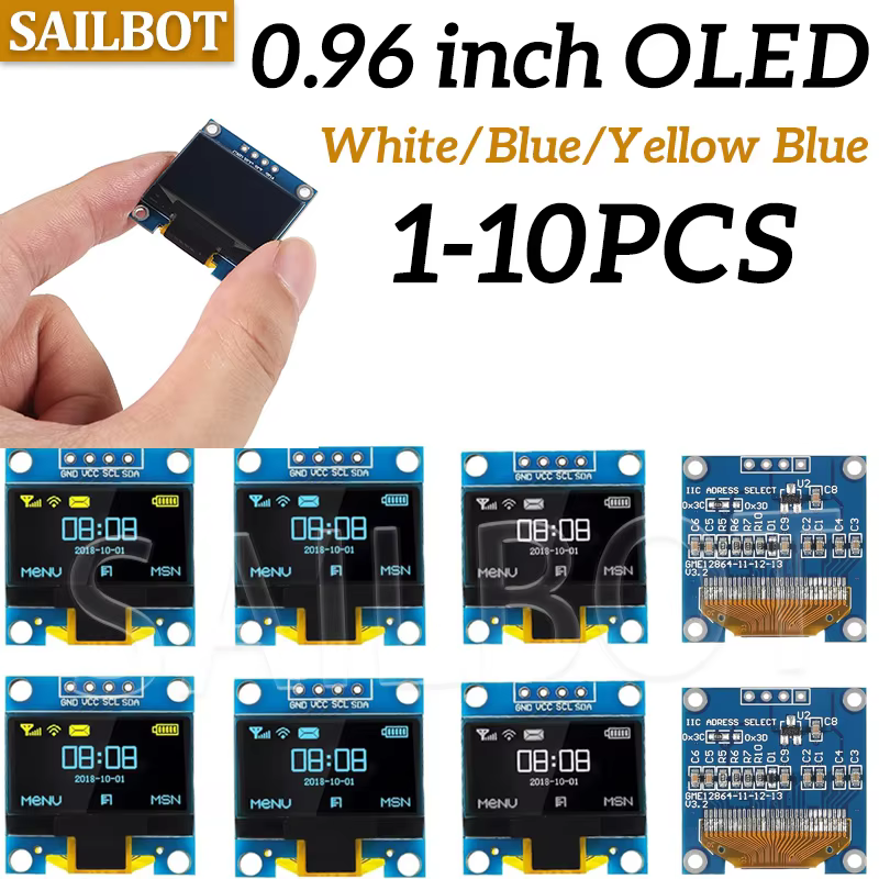 1-10 Uds. Módulo de pantalla OLED de 0,96 pulgadas I2C IIC SPI Serial 128X64 SSD1315 LCD 3,3-5V 4 pines blanco/azul/amarillo azul para Arduino